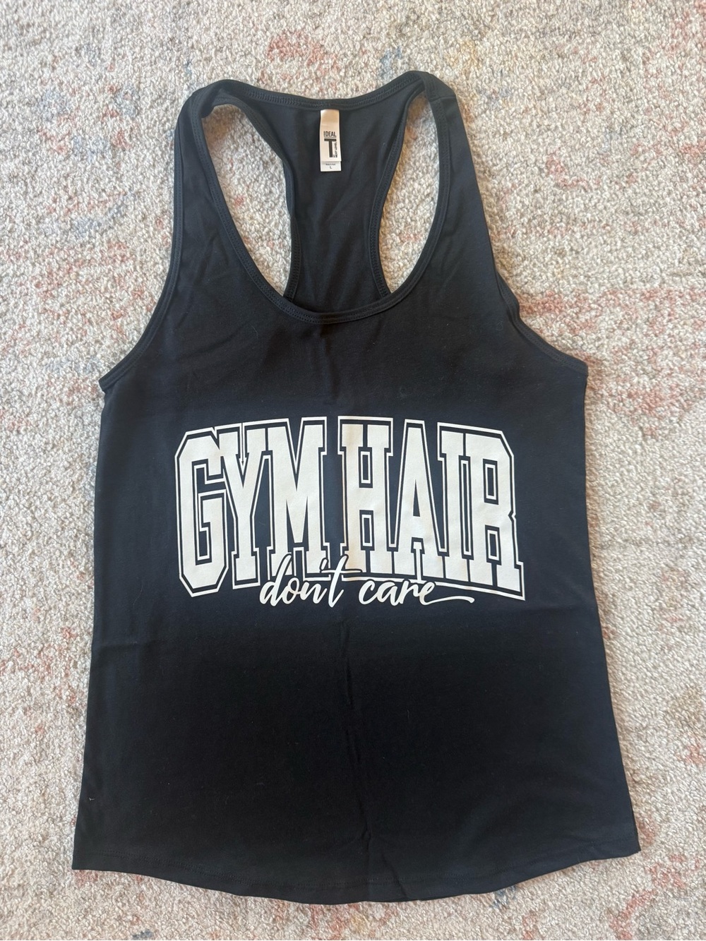 Next Level Apparel Black Racerback Tank with "GYM HAIR don't care" Print